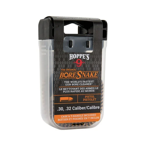 Hoppe's BoreSnake Den pistol bore cleaner (.30–.32 cal) with storage case