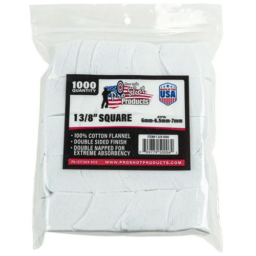 Pro-Shot cotton flannel 1 3/8 inch square cleaning patches 1000 count for 6-7mm