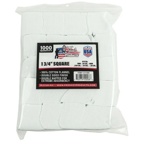 Pro-Shot 100% cotton flannel cleaning patches 1000 count in reusable zipper bag