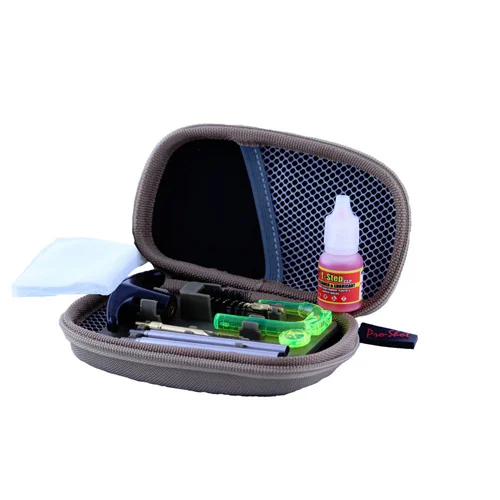 Pro-Shot compact concealed carry pistol cleaning kit with coyote tan case and accessories