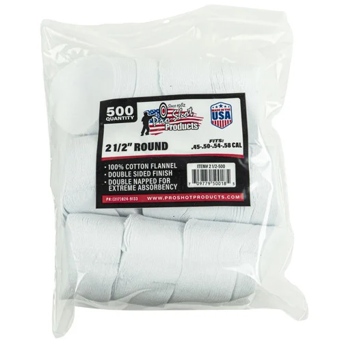 Pro-Shot 2.5in cotton flannel cleaning patches for .45-.58 caliber, 500 count