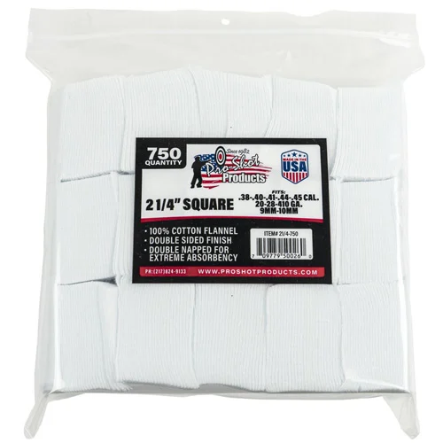 Pro-Shot 2 1/4-inch square 100% cotton cleaning patches 750 count resealable bag