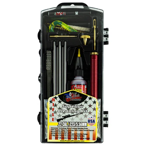 Pro-Shot Classic Box cleaning kit for .22-.223 / 5.56mm rifle with yellow plastic case