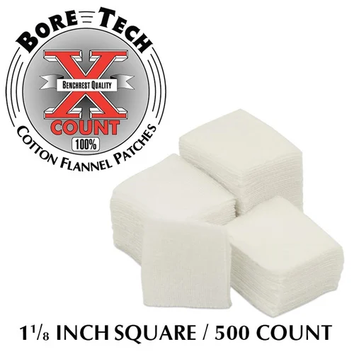 Bore Tech X-Count 1-1/8 inch square cotton flannel cleaning patches, 500 per bag