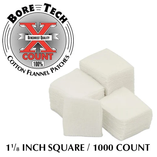 Bore Tech 1-1/8 inch square cotton flannel cleaning patches, 1000 per bag