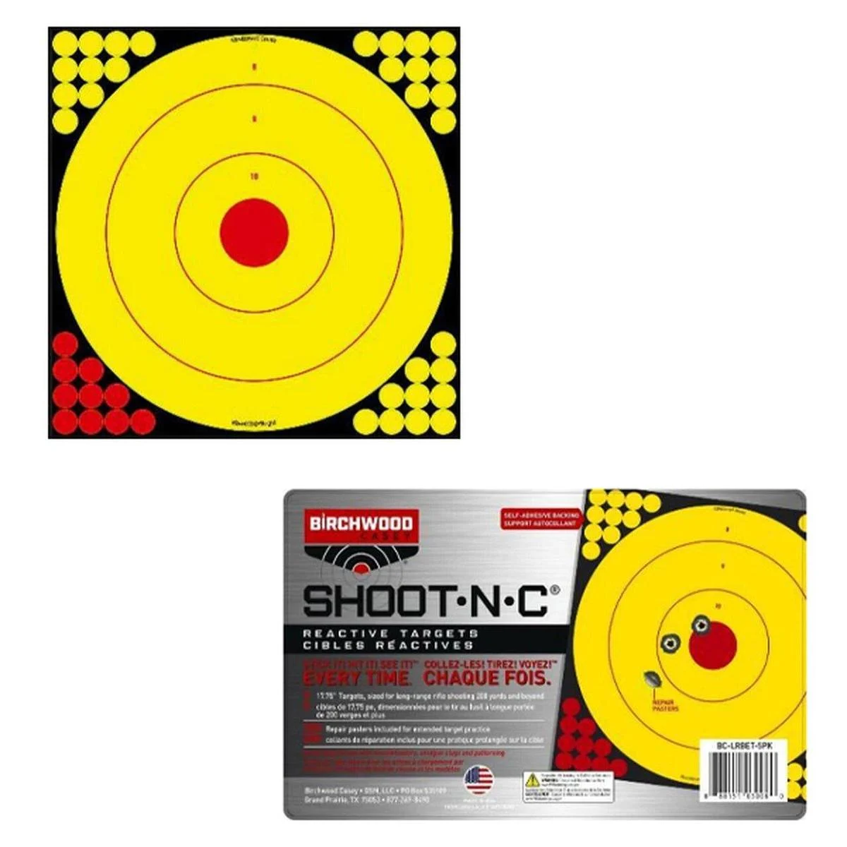 Birchwood Casey Longrange Bullseye Target pack of 5, 17.75 x 17.75 adhesive targets with black splatter