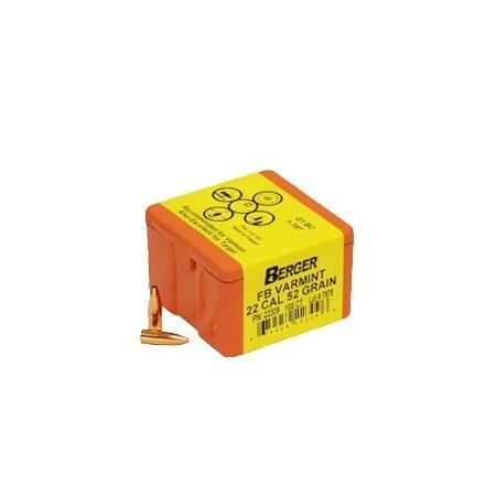 Berger Match Grade Varmint 52 gr .224 flat base bullets box, 100 count