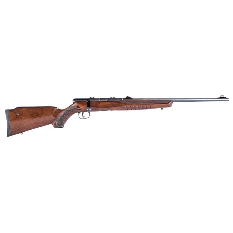 Savage B22 Magnum G 22 WMR rifle with 21 inch barrel and walnut-stained hardwood stock