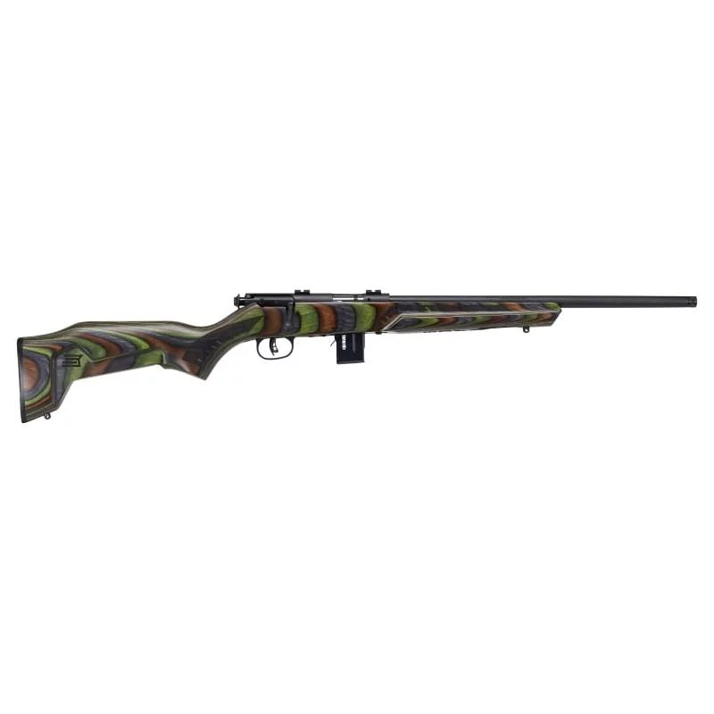 Savage 93R17 Minimalist bolt-action rifle 18in matte black threaded barrel green laminate stock