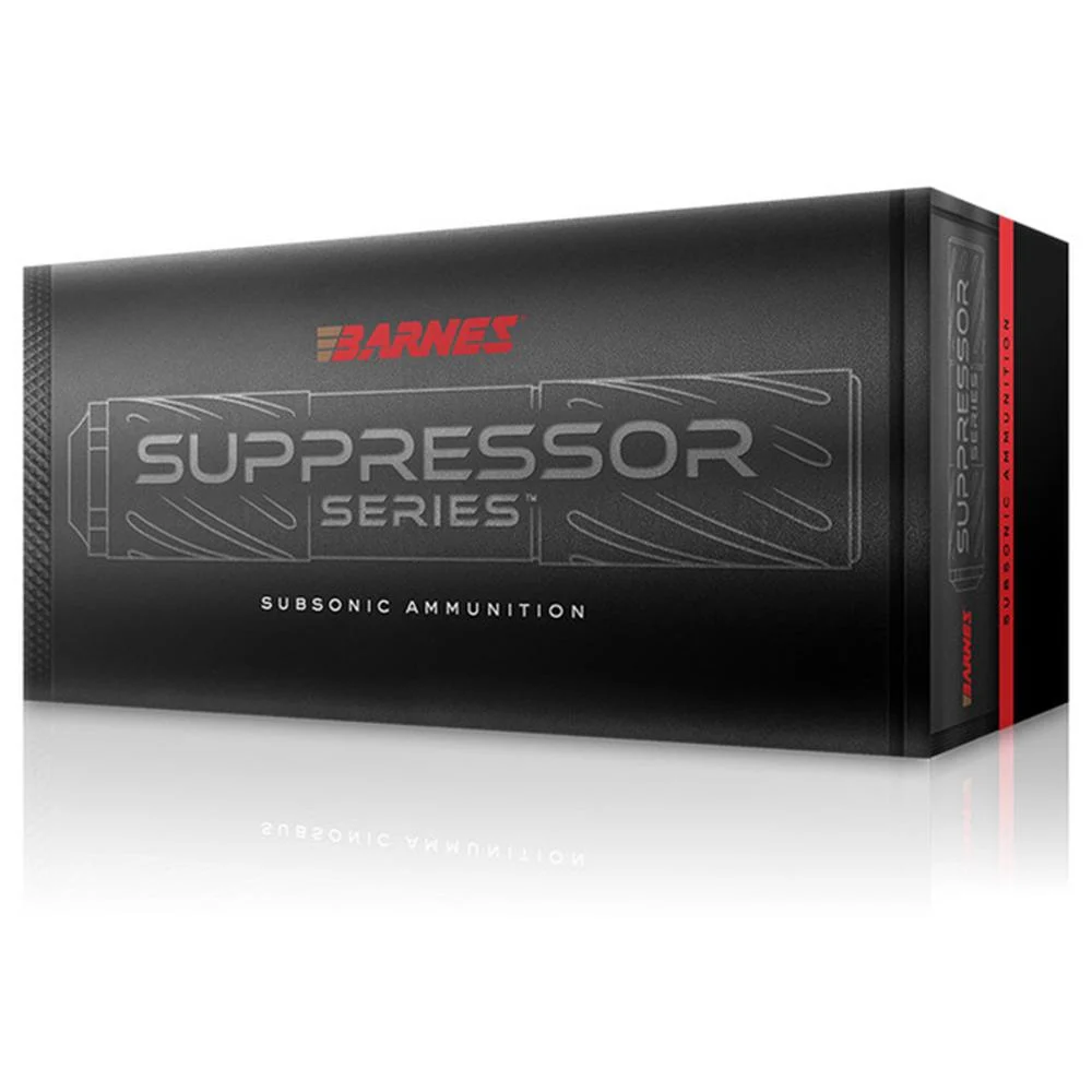 Barnes Suppressor Series 9mm 147gr JHP ammunition box, 20 rounds