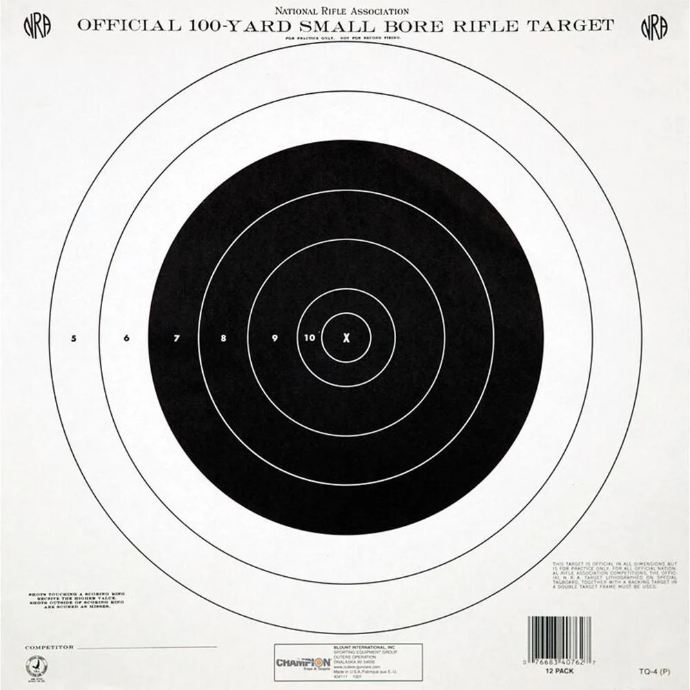 Champion Official NRA TQ-4(P) paper targets 100 yd small bore single bull 100 count