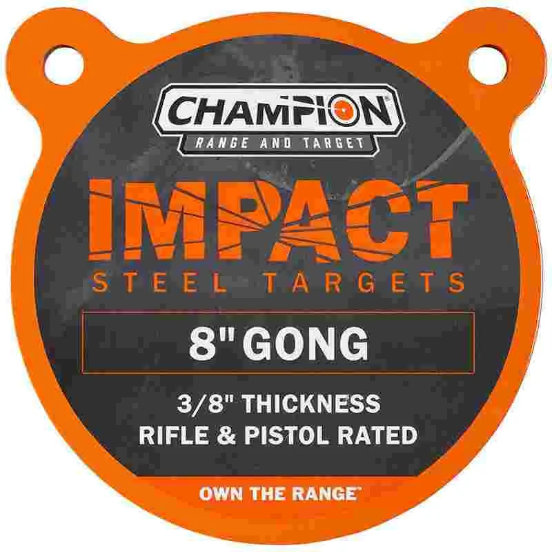 Champion Impact 8-inch round steel gong target, 3/8-inch AR500-comparable, painted