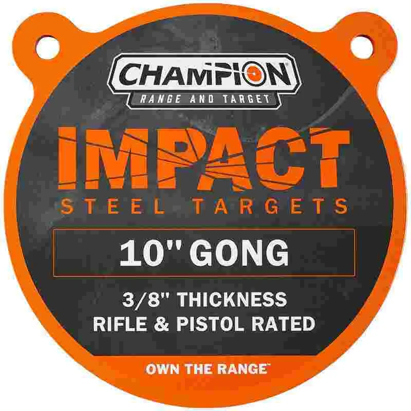 Champion Impact 10-inch round steel gong target, 3/8-inch AR500-comparable steel