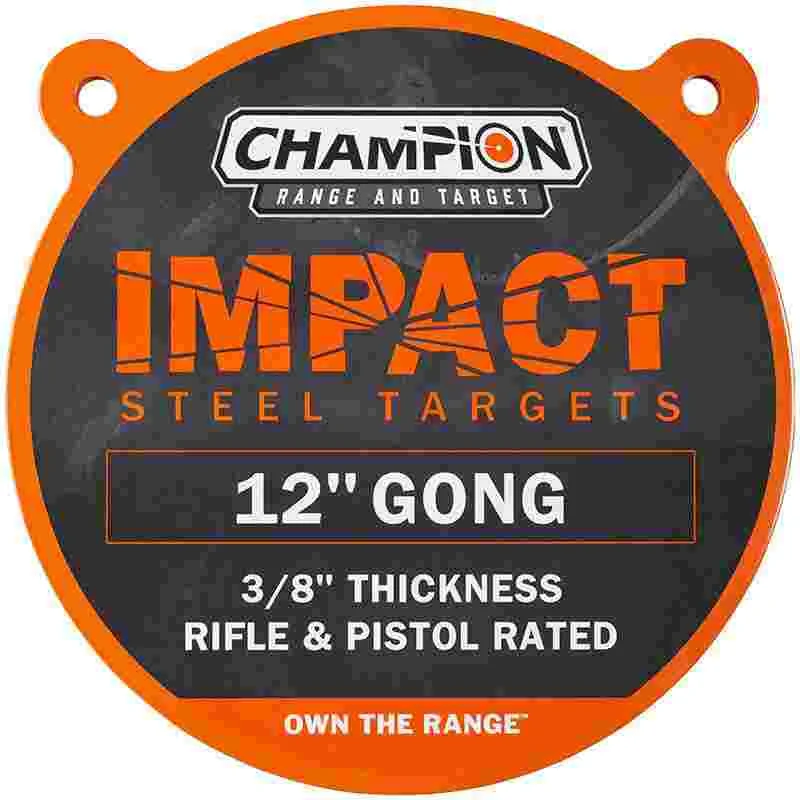 Champion Impact 12-inch steel gong target, 3/8" AR500-comparable, fully painted