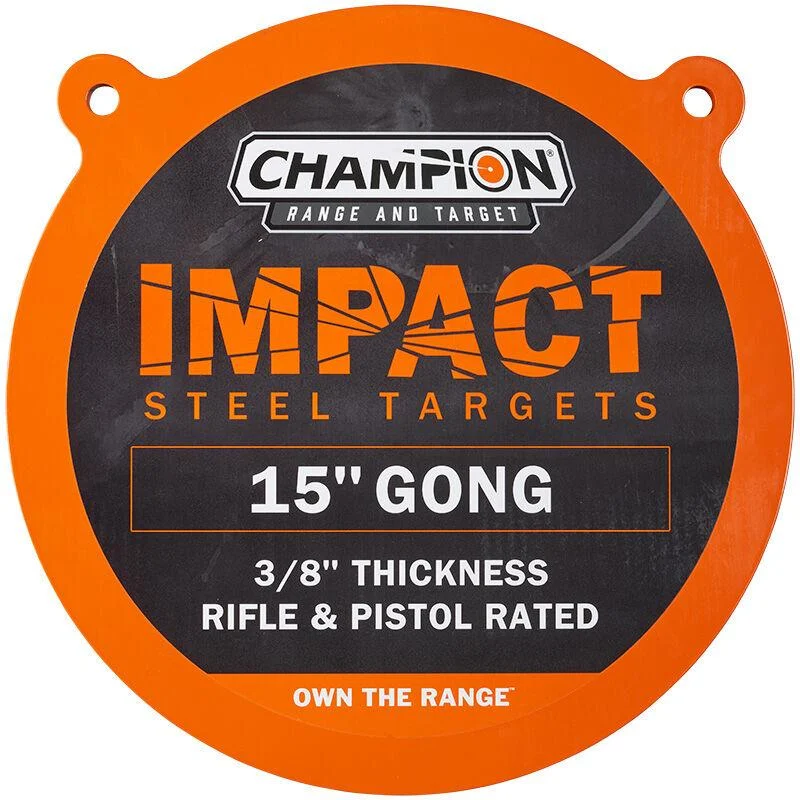 Champion Impact 15-inch round steel gong target, 3/8-inch AR500-comparable, laser cut and painted