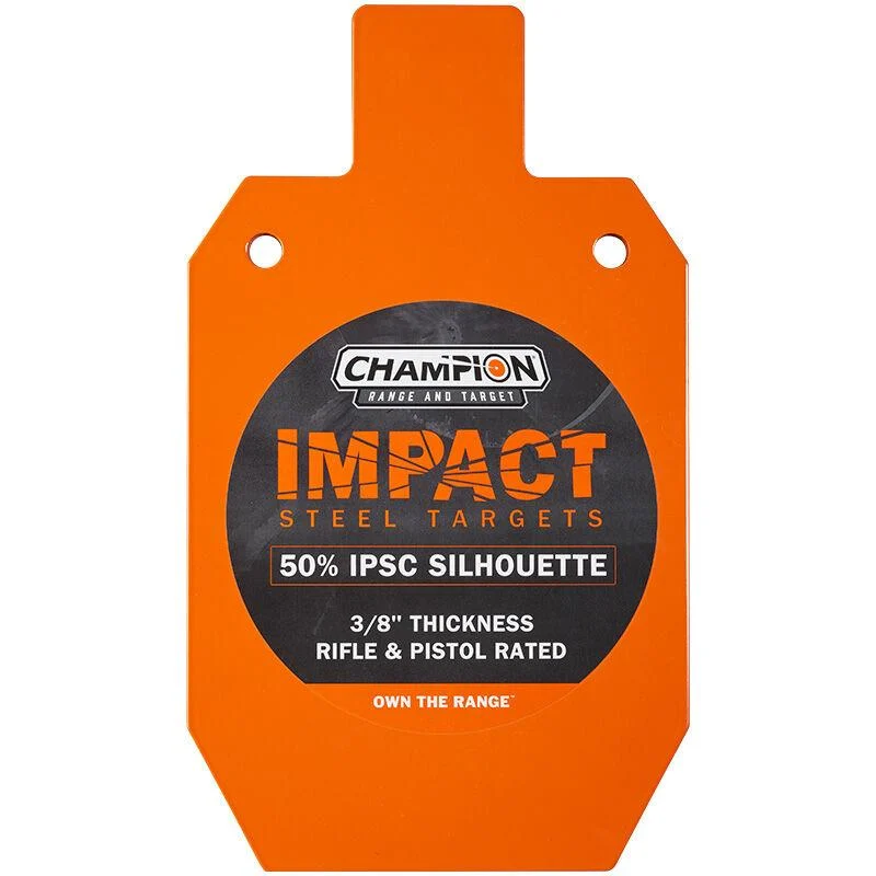 Champion Impact Steel 50% IPSC silhouette target, rifle rated, orange