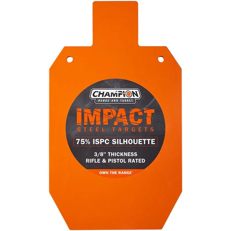 Champion Impact 75% IPSC steel silhouette target, 3/8-inch AR500-comparable, orange finish