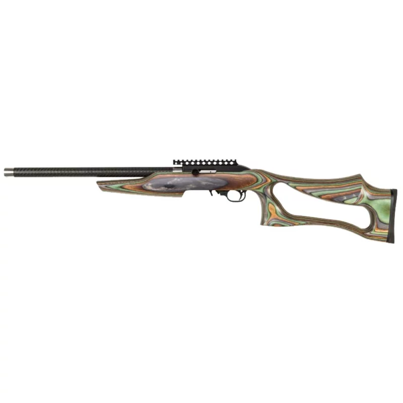 Magnum Research SwitchBolt .22 LR rifle with 17-inch barrel and forest camo thumbhole stock