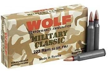 Box of Wolf Ammunition Military Classic .223 Rem 55 gr FMJ, 20 rounds