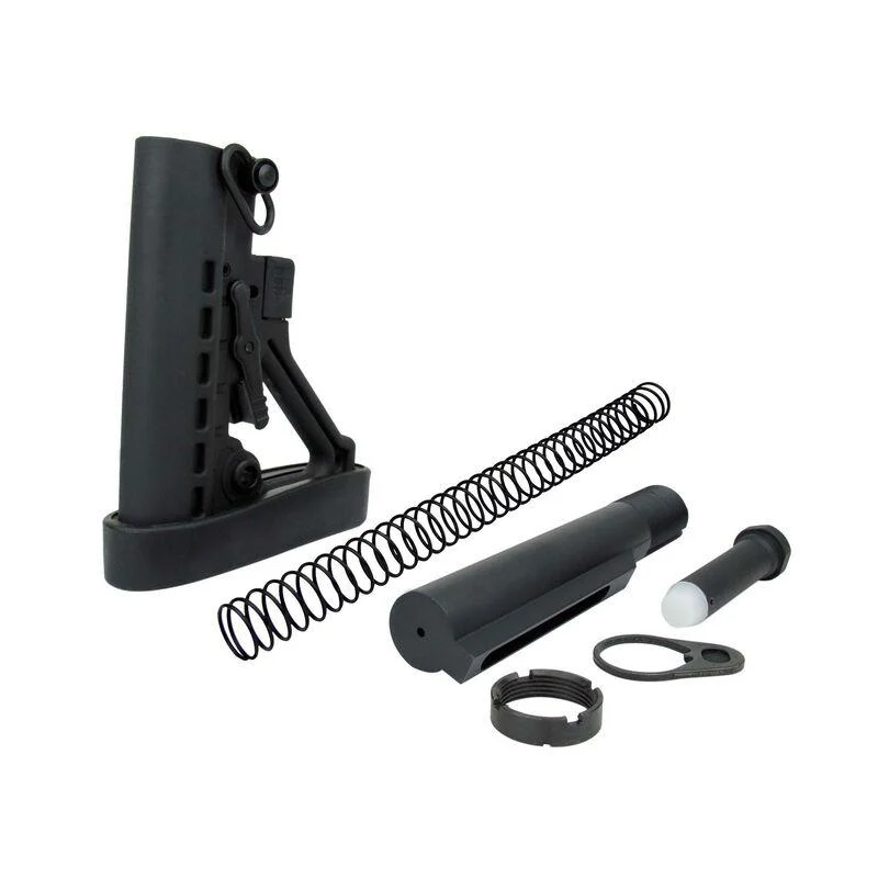 TacFire AR-15 mil-spec buffer tube kit components, black matte finish