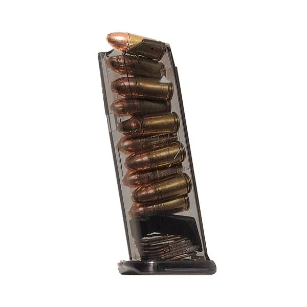Elite Tactical Systems Carbon Smoke 10-round 9mm magazine for Glock 43X/48, translucent polymer