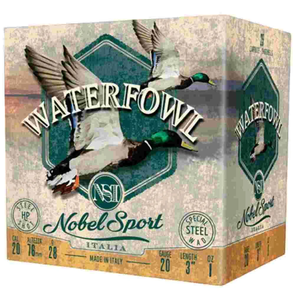 Nobel Sport Steel Waterfowl 20ga 3 inch 1oz #2 shotshell box, 25 count