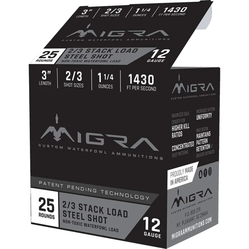 Migra Ammunition Staxd 12 Gauge 3-inch 1 1/4 oz steel shot 2/3 25-count box