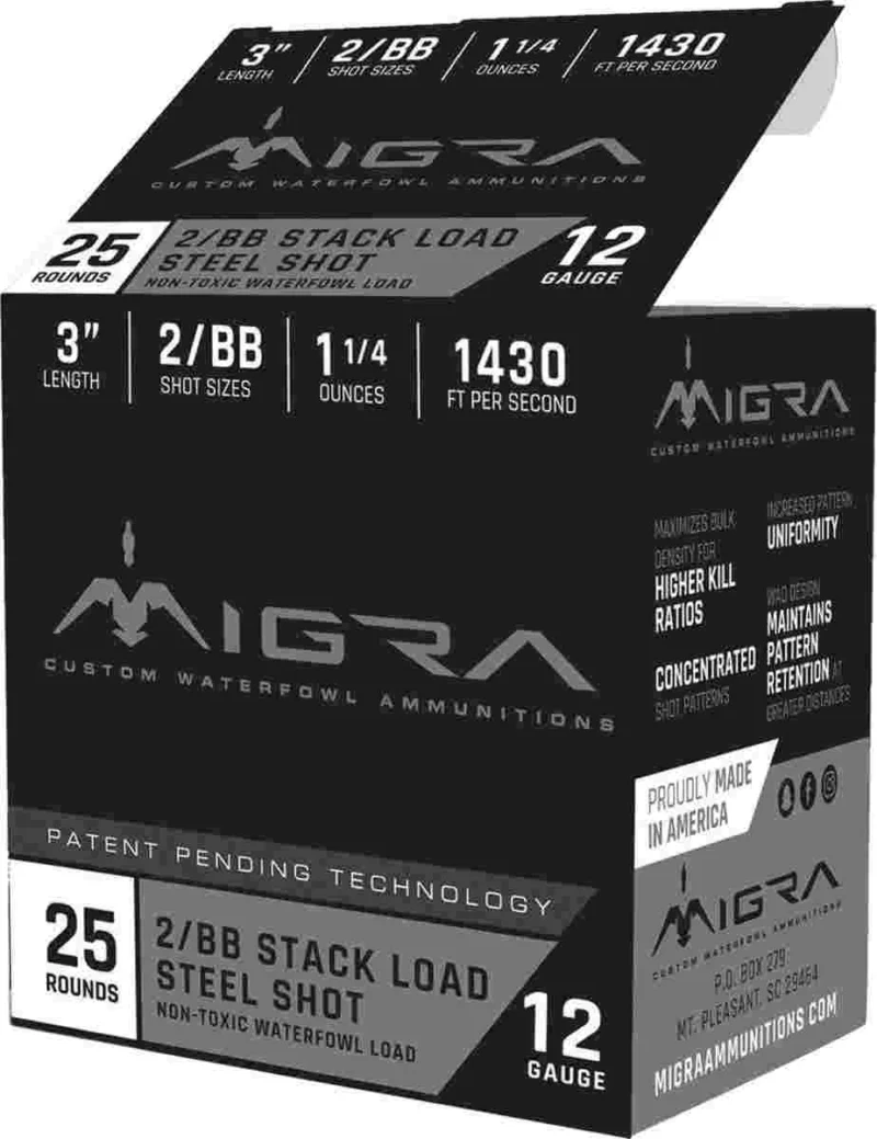 Migra Staxd 12GA 3" 1.25 oz 2-BB steel shotshell 25-count box
