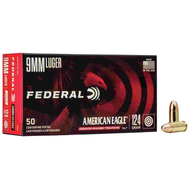 Federal American Eagle 9mm Luger 124 gr TMJ 50 rd box product image