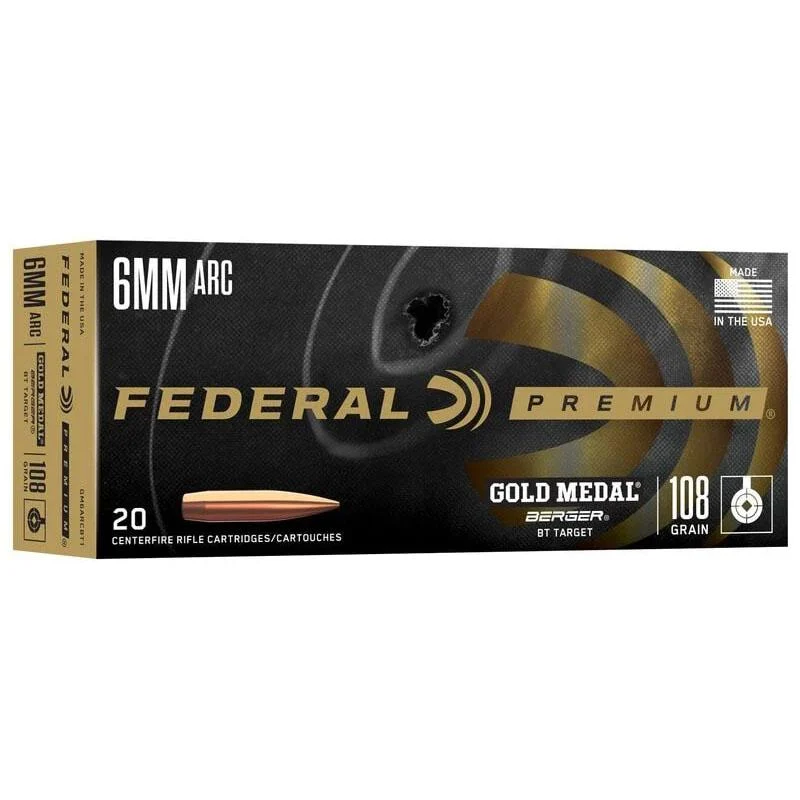 Federal Premium Gold Medal 6mm ARC 108gr Berger Boat-Tail 20 rd box