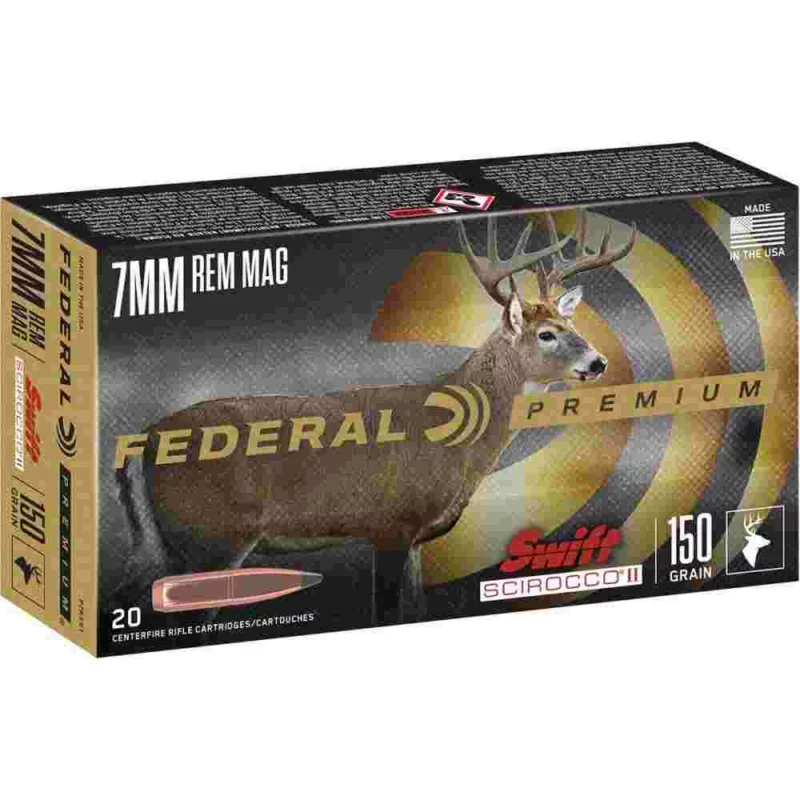 Federal Premium Swift Scirocco II 7mm Rem Mag 150 gr hunting ammunition, 20 round box