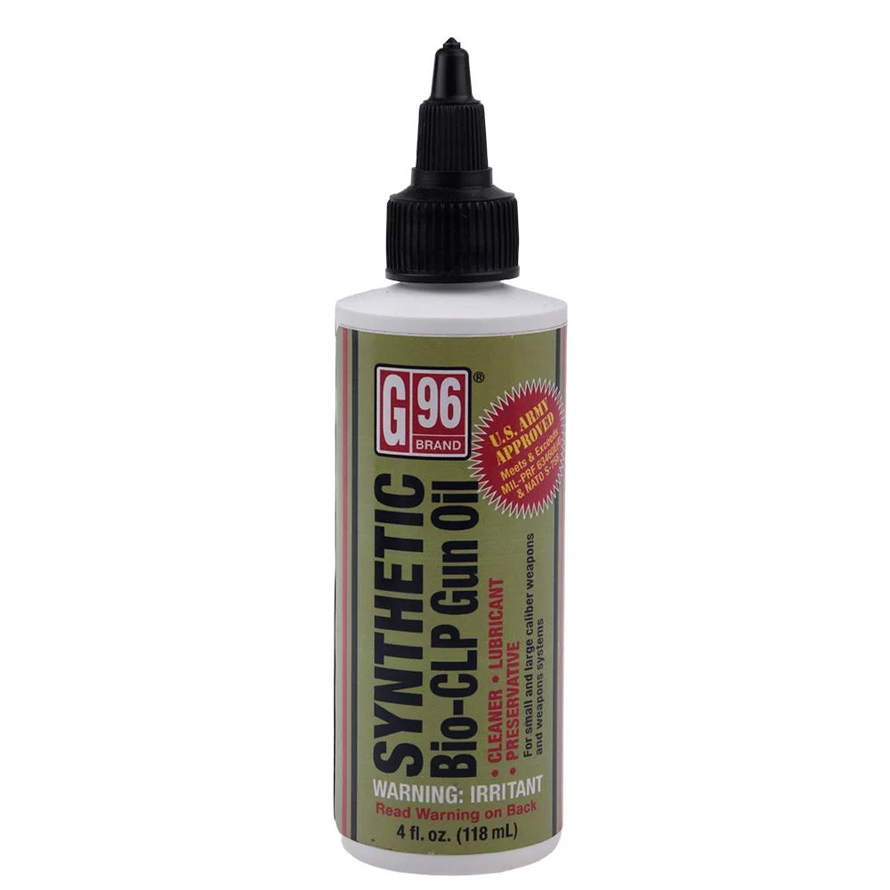 G96 Synthetic Bio-CLP Gun Oil 4 oz bottle label and cap