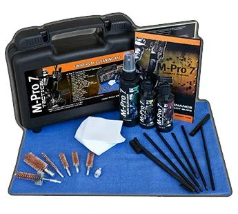 M-Pro 7 Tactical Universal Cleaning Kit contents laid out with lockable case