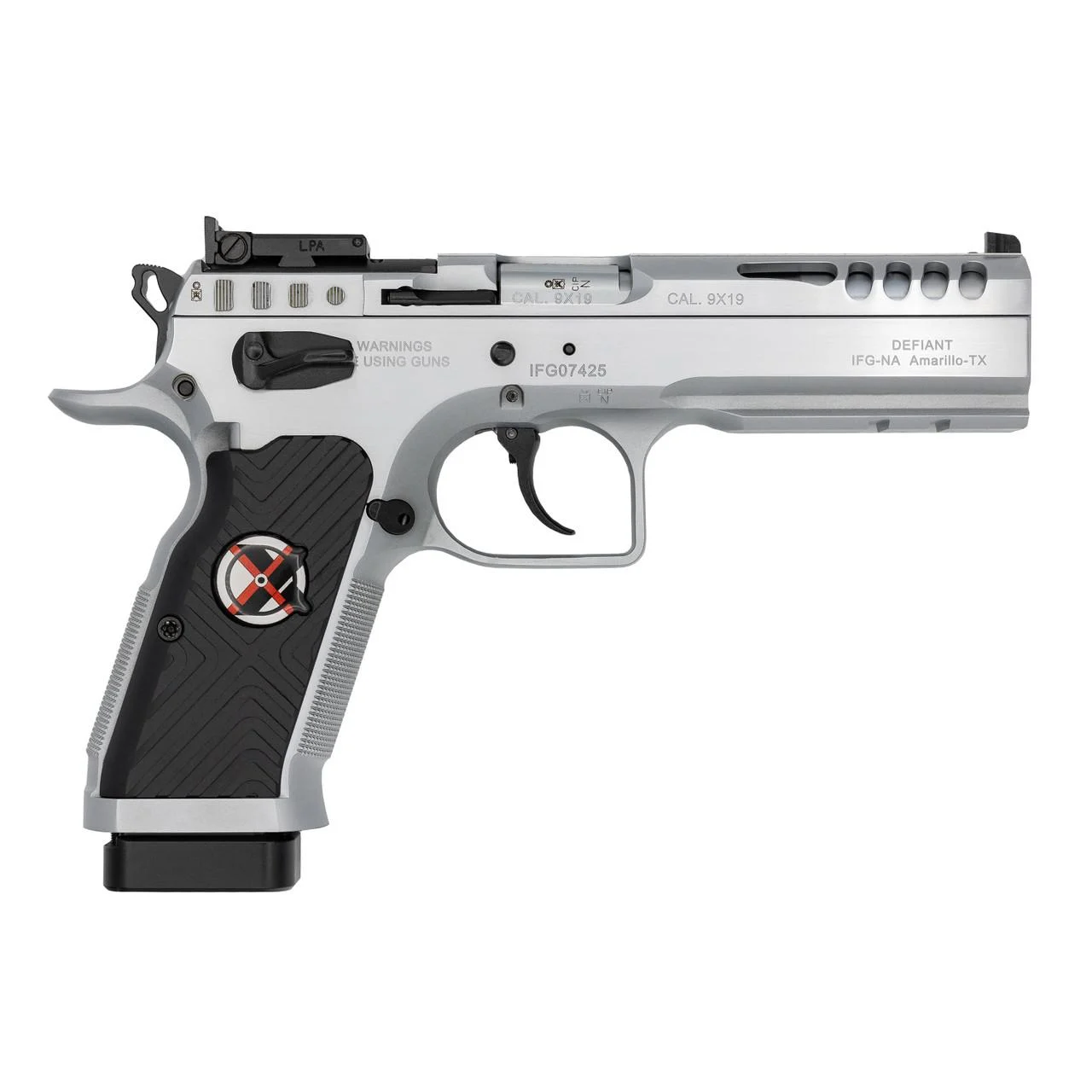 IFG Tanfoglio Stock Master Xtreme 9mm Luger competition pistol with chrome internals and four 17-round magazines