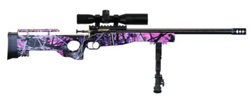 Crickett Precision .22 LR single-shot rifle Muddy Girl thumbhole stock blued finish