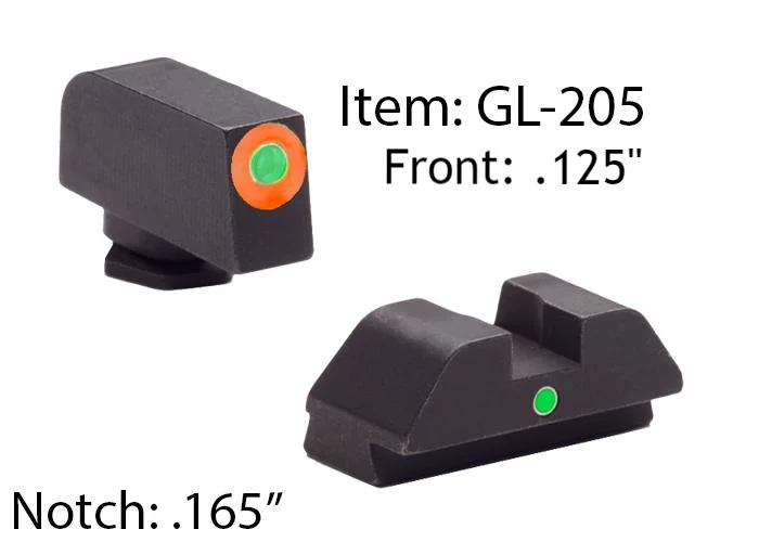 AmeriGlo GL205 i-Dot Glock night sight set with orange-outline front and green tritium rear