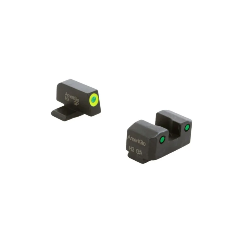 Ameriglo Trooper tritium three-dot handgun sight set for SIG Sauer, #6 front and #8 rear with LumiGreen front and green triti