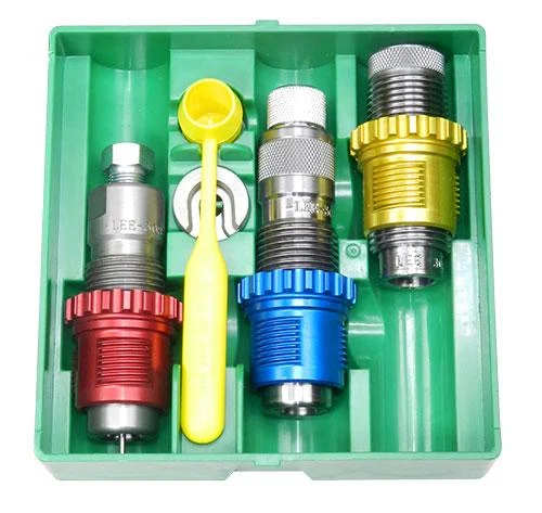Lee Pacesetter Breech Lock 3-Die Set for .243 Winchester with color-coded breech bushings
