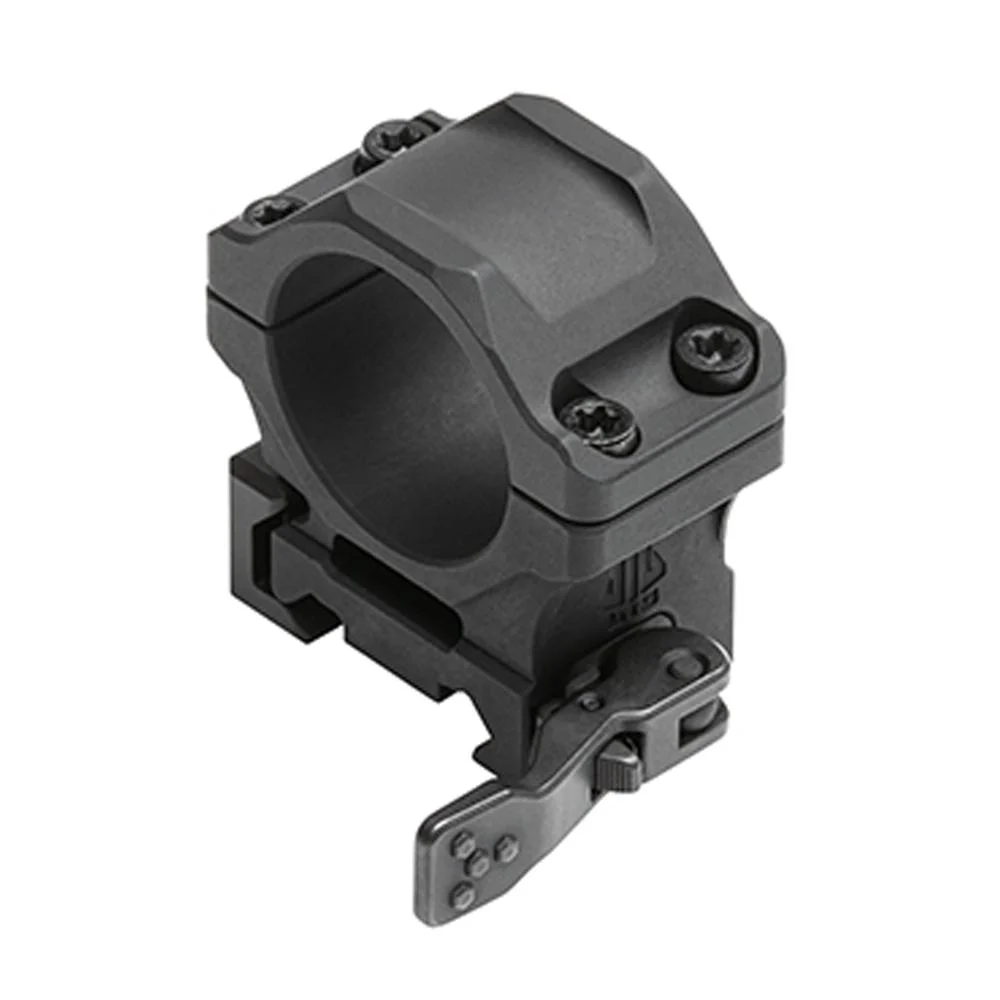 UTG Accu-Sync 1-inch low-profile quick-release scope rings on a Picatinny rail, matte black