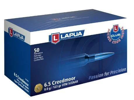 Box of Lapua 6.5 Creedmoor 123 gr Scenar OTM rifle ammunition, 50 rounds
