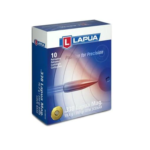 Lapua .338 Lapua Mag 300 gr HPBT rifle ammunition box, 10 rounds