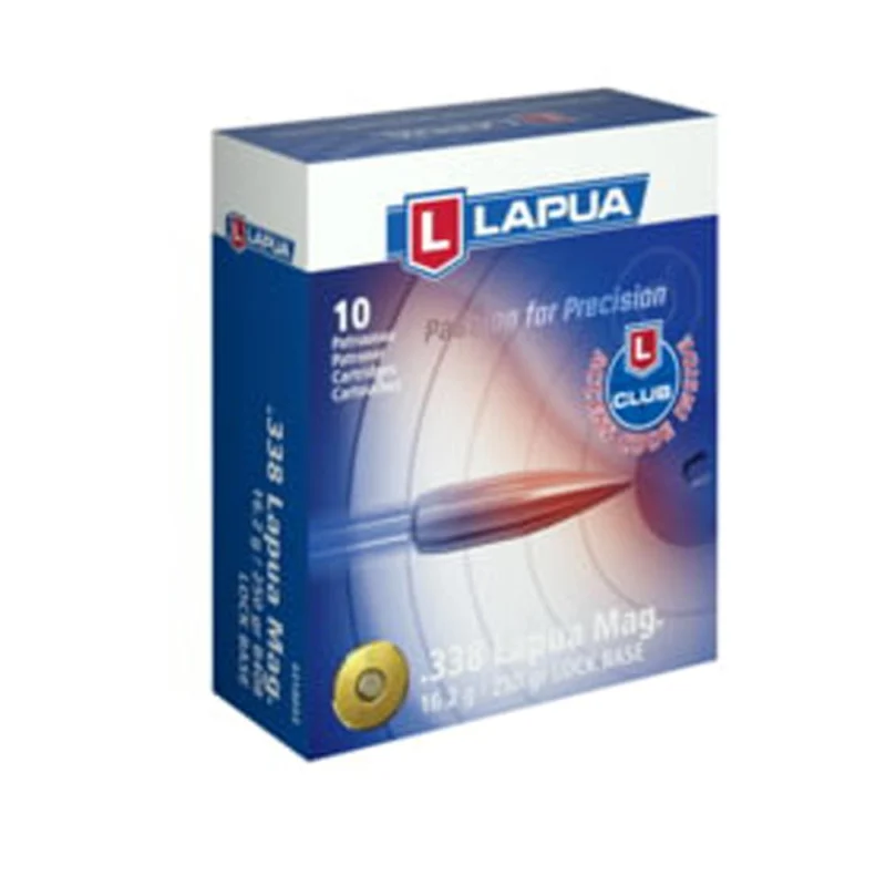 Lapua 338 Magnum 250gr Lock Base FMJBT rifle ammunition box of 10