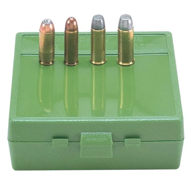 MTM P-64 green flip-top handgun ammo box, 64-round capacity