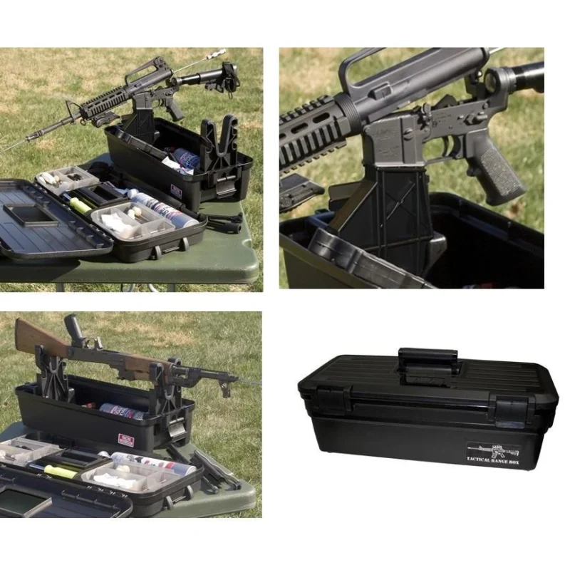 MTM Tactical Range Box TRB40 with AR-15/.223 magwell fork and removable top storage, black polymer