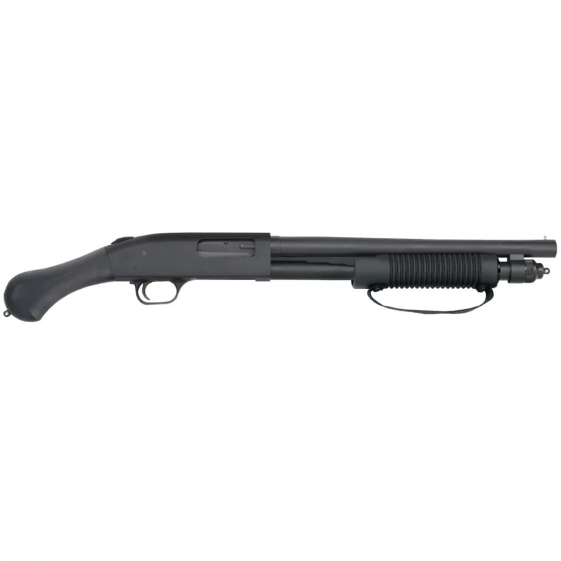 Mossberg 590 Shockwave 12 Gauge pump-action shotgun with Raptor birdshead grip and blued finish