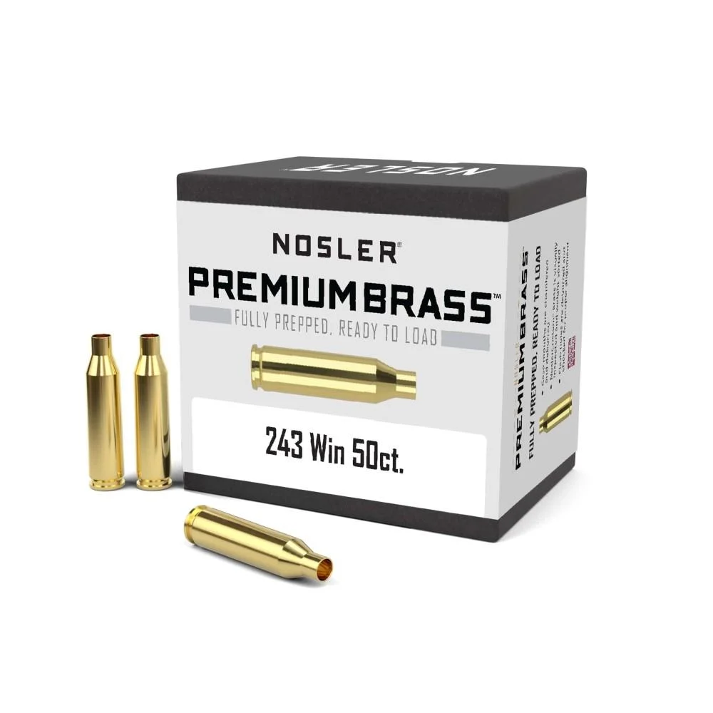 Nosler Unprimed Brass .243 Win 50-count rifle cartridge cases