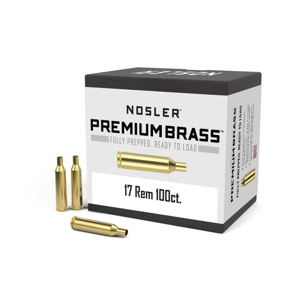 Nosler 10128 Premium Brass unprimed 17 Remington rifle cartridge cases, 100 per box