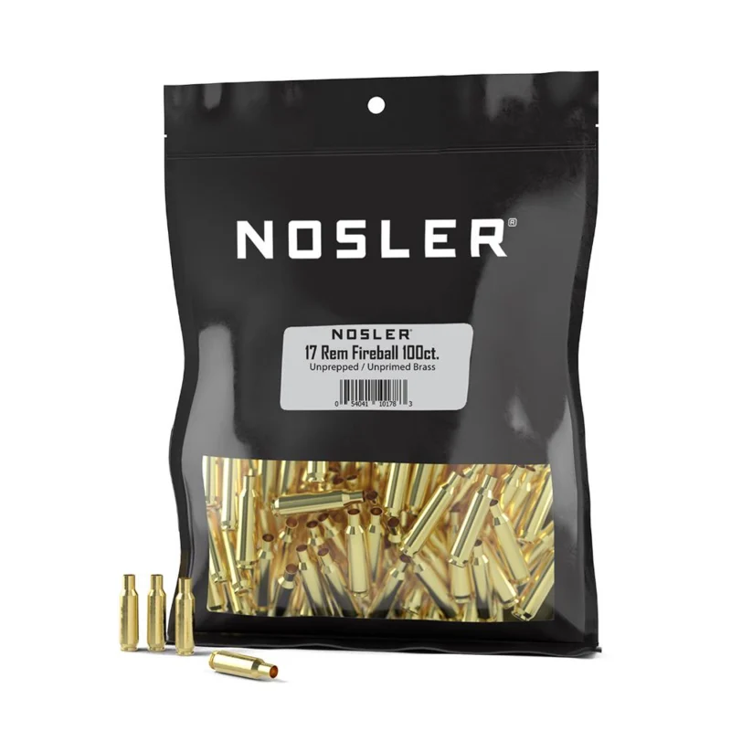Nosler unprimed brass cartridge cases .17 Rem Fireball 100ct bulk bag