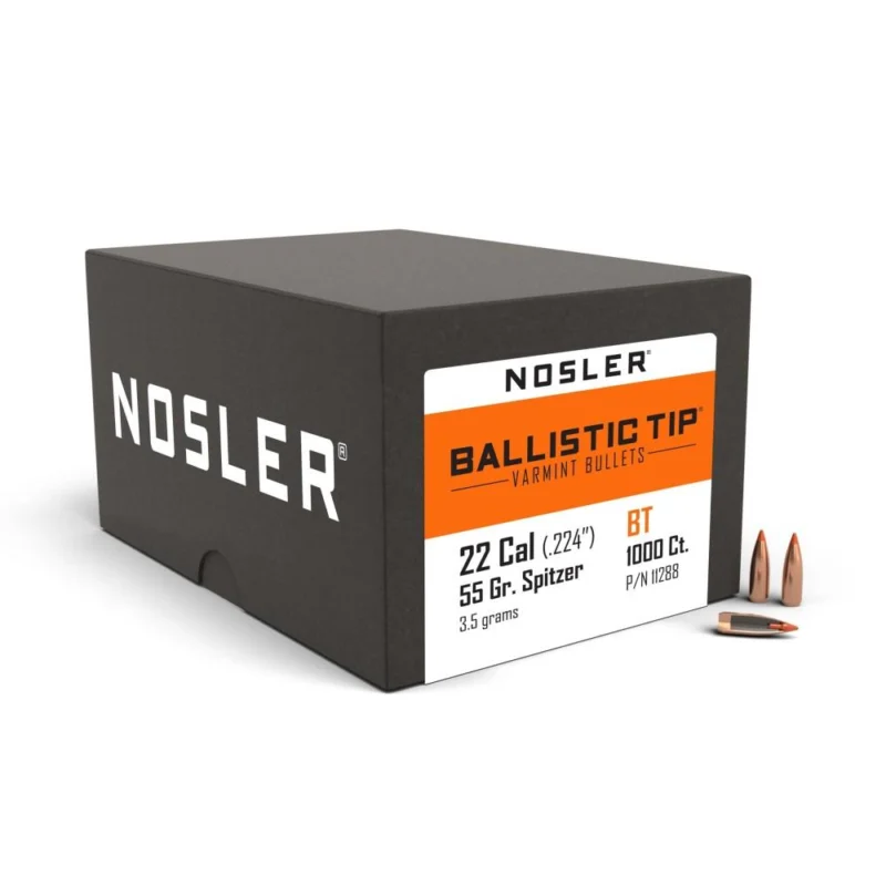 Nosler Ballistic Tip Varmint .22 cal 55 gr boat tail bullets 1000 count box