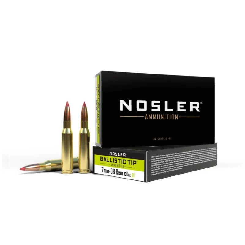 Nosler Ballistic Tip 7mm-08 Rem 120gr ammunition box, 20 rounds per box